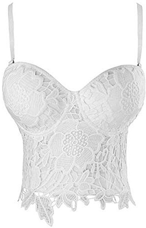 Woboren Femmes Débardeurs Crochet Réservoir Camisole en Dentelle Vest Blouse Corset Bra Crop Top (blanc, S)
