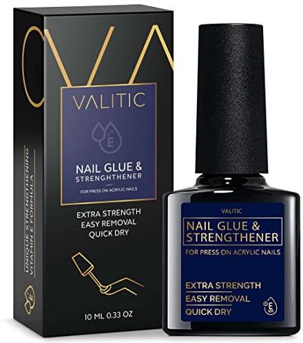 Valitic Strong Nail Glue and Strengthener - Quick Dry Brush On Gel for Long Lasting Nails - Adhesive Bond for False Nails - Strengthener for Nail Tips - 1 Pack