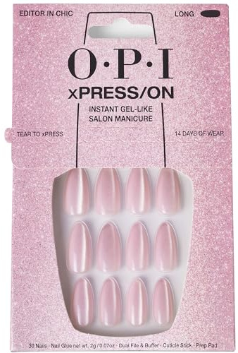 OPI xPRESS/ON Editor in Chic | Velvet Pink Long Almond Press On Nails | With Nail Glue | Long Lasting, Reusable, Non-damaging