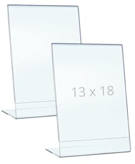 PAJADA espositore 13 x 18 cm, Acrilico trasparente, Pack da 2 con base a L, porta menu, porta listini, porta avvisi da banco, portaprezzi, cornice trasparente.