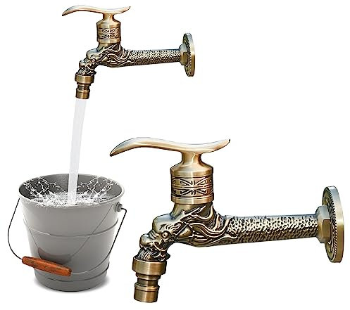 Grifo Vintage Jardín Dragón Tallado: Nizirioo Vintage Grifo Largo, 1/2 Pulgada Agua Fría Lavabo Grifo Montaje en Pared Lavadora para Baño Jardín Cocina
