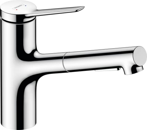 hansgrohe Zesis M33 - Küchenarmatur mit Metall Brause ausziehbar, mit Schlauchbox (sBox), 2 Strahlarten, Wasserhahn Küche mit Auslauf Höhe 150mm, Mischbatterie Küche schwenkbar , Chrom