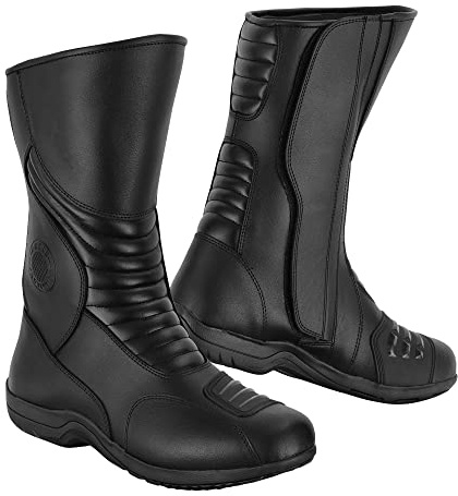 Vaster Moto Bottes de moto pour homme, homologuées CE (EN13634:2017), niveau 2, chaussures de moto en cuir avec protection de cheville longue, Noir , 41 EU