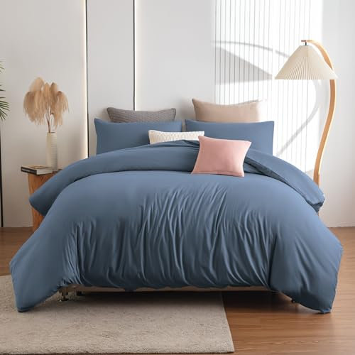 Soifox Bettwäsche 220x240 Hellblau - aus Mikrofaser bügelfrei & knitterfrei Bettbezug 220 x 240 Set mit 80x80 cm Kissenbezug 2er Set Bettwasche mit Reißverschluss