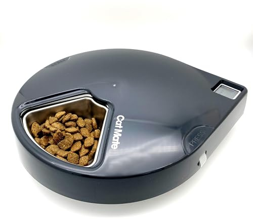 Closer Pets C500 Automatic 5-Meal Pet Feeder - Including Stainless Steel Bowls, Digital Timer and Twin Ice Packs, for Wet and Dry Food, Bowls up to 330 g Each, Grey