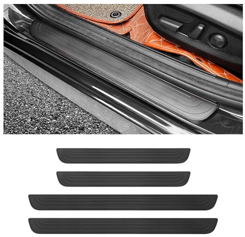 4PCS Car Door Sill Protector,Anti-Scratch Rubber Car Door Protector Edge Guards for Door Steps,Universal Waterproof Door Threshold Strips Exterior Accessories for Car Truck SUV (Black, Width 4CM)