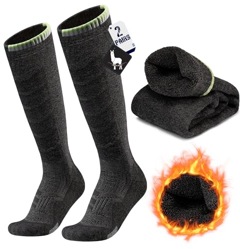 ineepor 2 Paia Calze Sci in Lana Alpaca Per Uomo e Donna, Calzini Invernali Caldi a Compressione fino al Ginocchio per Sci, Snowboard e Sport Invernali, Escursionismo e Passeggiate, Taglia 35-51
