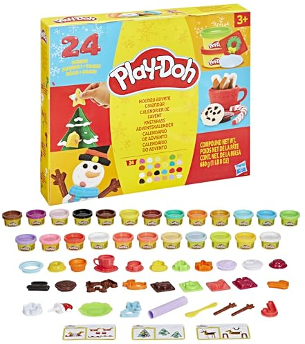 Hasbro Play-Doh, Calendario dell'Avvento per Bambini e Bambine, Arti e Mestieri Creativi, Ottima Idea Regalo, Contiene 24 Colori e 28 Accessori Festivi, 3+ Anni
