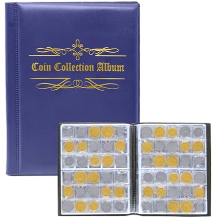 Monedas Coleccion 480 Bolsillos, Álbum de Monedas,Colección de Monedas,Bolsillos para álbumes de Monedas,Libro de Almacenamiento de Monedas Álbum,para coleccionar Monedas y Monedas de Recuerdo (Azul)