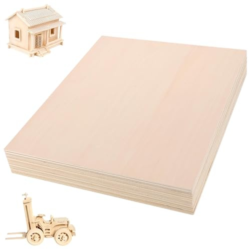 LOLYSIC 24 stycken plywoodskivor 3 mm, 300 x 300 mm plywood, pysselträplattor för pyssel, lindträ, perfekt för laserprojekt, gör-det-själv-modell, konst och hantverk, målning