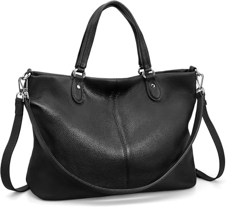 befen Black Soft Genuine Leather Tote Bag for Women Work, Womens Leather Purses Handbags Shoulder Bags with Top Handles Satchel Purse