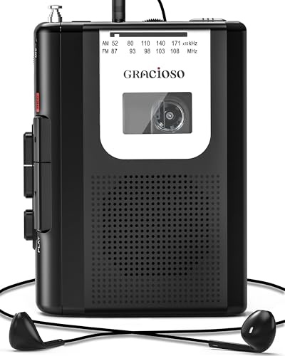 Reproductor portátil de casete grabador de casete con radio AM FM, reproductor de cinta vintage compacto con altavoz grande, auriculares y conector de micrófono, reproductor de microcasete para el