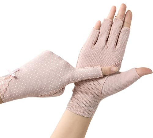 Guantes de conducción con protección UV de verano para mujer, 1 par de guantes de medio dedo, guantes de protección solar antideslizantes, guantes de protección solar para uñas de gel, equitación
