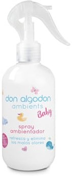 TIENDIFY - Don Algodón Spray Baby 250 ml | Ambientador para Tejidos y Habitaciones | No Mancha, Absorbe Olores | Fragancia Suave para Cama y Ropa de Bebé