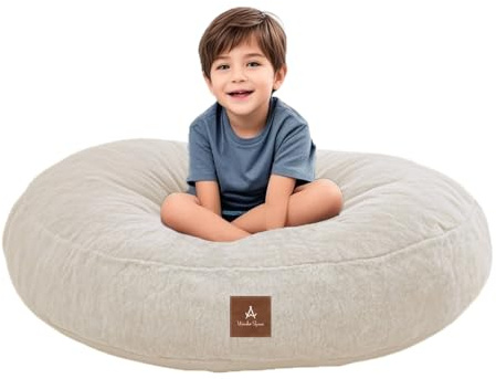 Wonder Space Bean Bag Chair – Soft Foam Filling | Removeable & Washable Cover | Ultra-Soft Plush Fabric - Minimalist Floor Cushion for Kids & Adults, Gaming, Reading and Relaxing, Beige