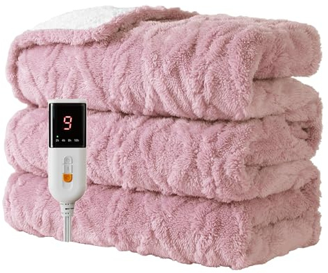 Aheadpret Heated Blanket-Electric Blanket 130x160cm Soft Heated Throw Blanket with 9 Heating Levels & 10 Hours Auto-off, Fast Heating,Machine Washable(Pink)