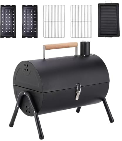 Griglia a Barile - Barbecue con Affumicatore e Maniglia | Grill Portatile a Botte con Maniglia per Esterno, Cortile, Campeggio, Balcone, Picnic