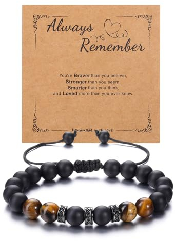JSDDE Mens Healing Crystal Bracelet Tiger Eye Black Agate Crystal Bracelet Gifts for Men Boyfriend Husband Fathers on Birthday Christmas