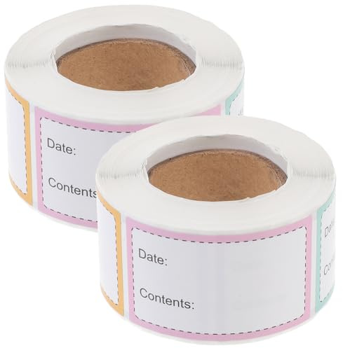 TOGEVAL 2 Rolls Removable Adhesive Food Container Labels Stickers for Freezer and Jar Organizing Strong Sticky Date Markers for Kitchen Food Storage Convenient Refrigerator Labeling