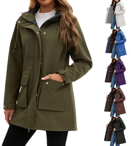 Vattentäta vandringsjackor för kvinnor - trenchcoats för kvinnor, enfärgad regnrock bekväm vindtät softshell-rockar med fickor säckiga huvtröjor ytterkläder lätt vindjacka jackor