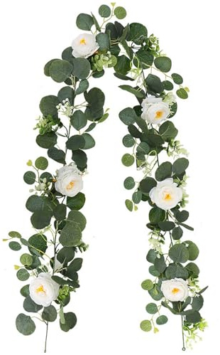 KASESSS Dalia Fiori Finti, Fiori Finti per Decorazioni, 180cm Ghirlande di Fioris Artificiali, Ghirlande Artificiali di Eucalipto, Realisticamente Morbido per Matrimonio, Festa, Soggiorno, Bianco