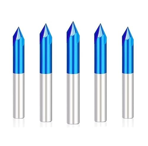 FQJYXWEWL 5pcs Chamfer End Mill 6.35mm Shank CNC Carving Bits Chamfer Milling Cutter 3 Flute Blue Coating Carbide End Mills 60 Degrees CNC Router Bit Chamfering Tool