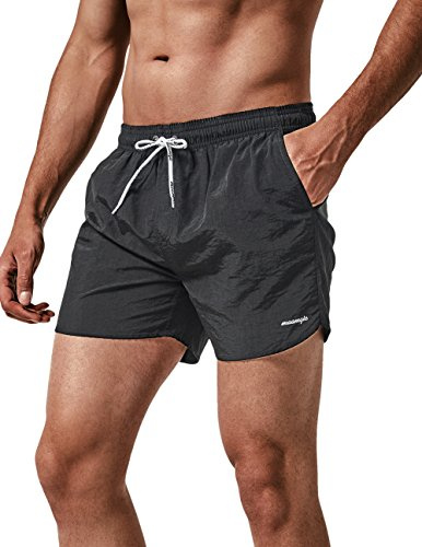 MaaMgic Nylon Badehose für Herren Schnelltrocknend Badeshorts Kurz Beachshorts für Strand und Wassersport MEHRWEG, Kurz Schwarz, L