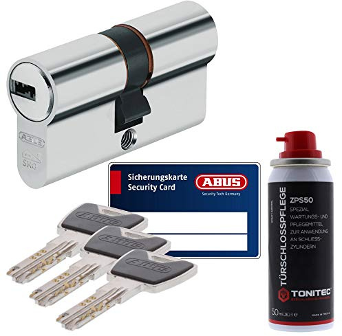 ToniTec Set aus ABUS Sicherheitsschloss Schließzylinder Profilzylinder XP20 XP20S mit Sicherungskarte 40/55 und ToniTec Pflegespray