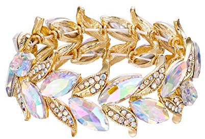 Clearine Femme Bracelet pour Mariage Mariée Cristal Oval Forme Feuille Bracelet Jonc Extensible