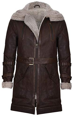 Infinity Leather Männer Lange Braune Schaffell Doppelkragen Mantel L