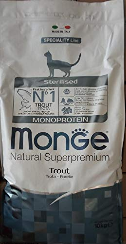 Monge Natural Superpremium Monoprotein* STERILISED TROUT, cibo secco per gatti sterilizzati (alimento a base di trota, basso contenuto di grassi, 10 kg)