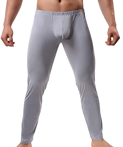 FOLGUT Mens Tight Long Underwear Bottoms Smooth Thin Leggings Long Johns Pants Grey