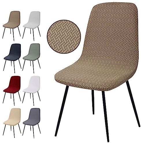 Fundas para Sillas Pack de 4, Jacquard Fundas Sillas de Comedor Extraíbles y Lavables Cubiertas para sillas Fundas Elásticas Modernas Fundas Protectoras para Sillas para Comedor, Boda (T-Caqui, 4PCS)