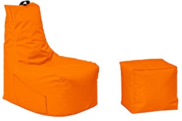 Momiralland Komfort Sitzsack XL - XXL mit Hocker Sitzkissen BodenKissen Sessel In- & Outdoor geeignet Gaming Sitzsack für Erwachsene und Kinder (Orange, XL - Durchmesser 75 cm)