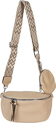 styleBREAKER Damen Halbmond Crossbody Schultertaschen Set 2-Teilig, Schultergurt mit Zick-Zack Rauten Muster 02012396, Farbe:Schlamm