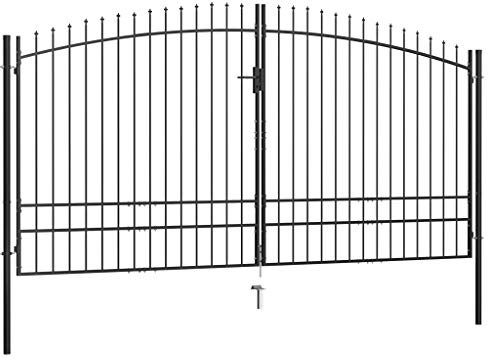 Homgoday Double Wing Garden Gate with Spear Tips Double Gate Fence Gate Garden Gate Fence Door Garden Gate Yard Gate Entrance Gate with 3 Keys 400 x 248 cm Black