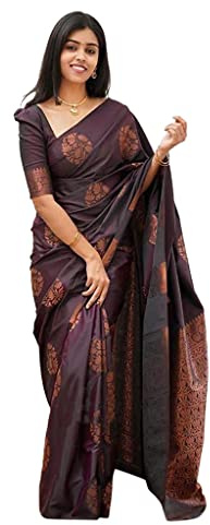 Yashika Banarasi Sari en coton et soie jacquard pour femme avec chemisier, violet, taille unique