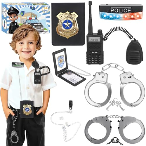 IVENRXIU Police Toys, Police Pretend Play Toys for Kids Boys and Girls, Role Play Set with Police Accessories, Handcuffs, Warning Light, Police Badge, Birthday Halloween Christmas Gifts