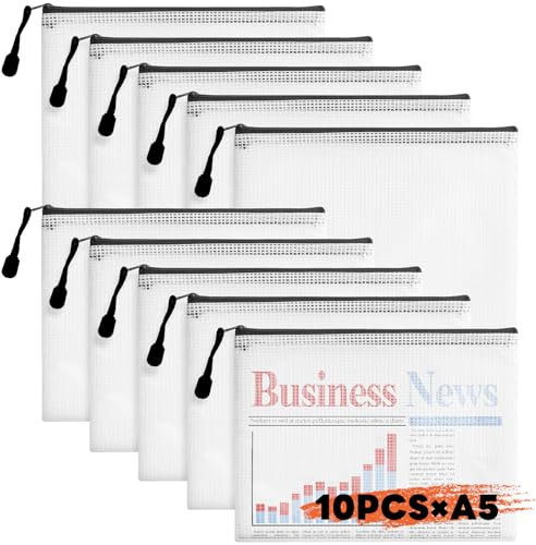 AiQInu 10-teilige Dokumententasche A5 - Wasserdicht, Reißverschlusstaschen mit Mesh Beutel