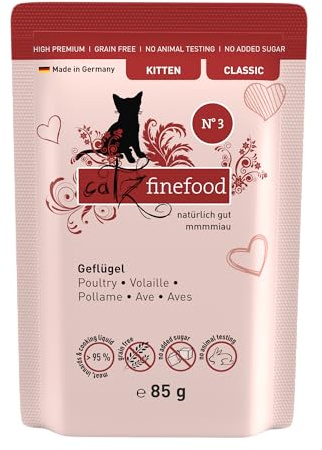 catz finefood Kitten No. 3 Lot de 8 sachets de 85 g de Nourriture Humide pour Chats et Jeunes Chatons, à Haute teneur en Viande, sans céréales ni Sucre, pour Chatons