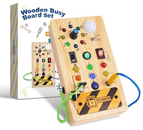 Tablero Ocupado Juguete Montessori 1 2 3 4 Años, Actividades Tablero Para Bebé De Madera Con 8 Interruptores 15 Luces Led, Juguete De Aprendizaje Habilidades Motoras, Regalo Niño Niña 12 18 Meses