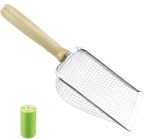 1 Piezas Pala Acero Inoxidable Gatos con perforaciones 5 mm,Mango madera maciza durabilidad y agarre cómodo pala gatos Scooper,Perfecta para uso diario