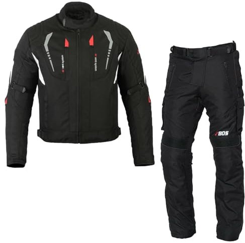 BOSmoto Motorradanzug Herren 2-teilig – Leichte Textilkombination mit CE Protektoren für Sicherheit,Herren Motorrad Textil Jacke und Hose,Motorrad Textil Kombi (BLACK, L)