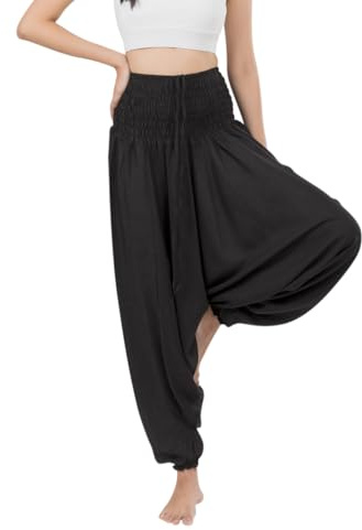 Banjamath Women's Peacock Print Aladdin Harem Hippie Pants Jumpsuit (Medium,Black)