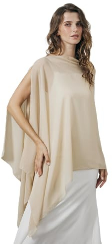 BEAUTELICATE Chal Estola de Gasa Elegante para Mujer Chifón Capa Poncho Ligera para Novias Bodas y Vestidos de Noche-Champán