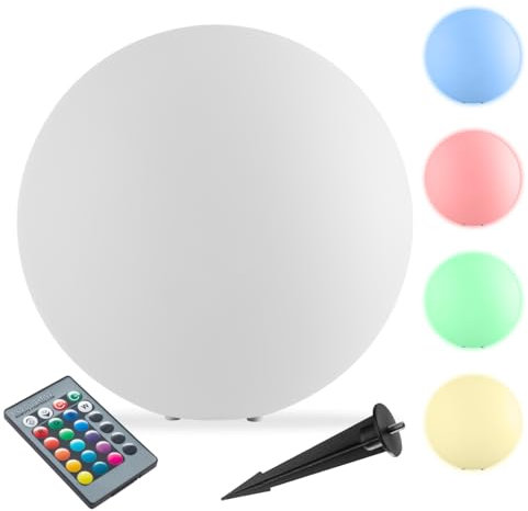 TecTake® Lampada da terra Sfera LED, luce RGB da esterno e interno, telecomando, 16 colori, 1200 lumen, IP44 water proof, polietilene, luci giardino arredo esterno, piedini - M - Ø 40 x 40 cm