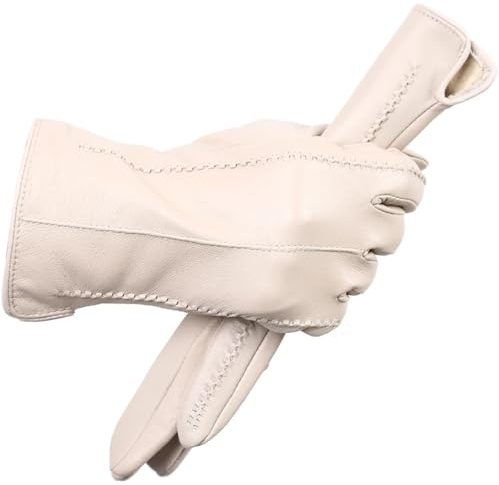Guanti invernali in vera pelle da donna, Beige, 8.5