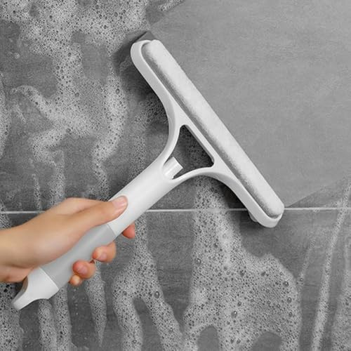 Glass Cleaner Water Spray with Silicone Scraper, Multi-Function Bathroom Cleaning Wiper for, Mirrors, Shower Doors and Car, 21.5 x(White)