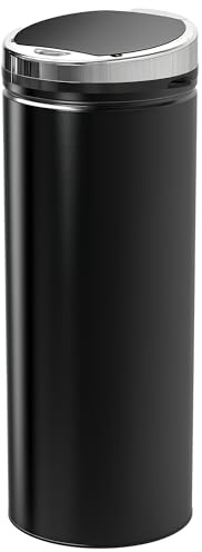 HOMCOM Cubo de Basura Automático 50L, Papelera Cocina con Sensor de Movimiento, Tapa Cierre Suave y Silencioso, Cuerpo de Acero Inoxidable, para Comedor, Oficina, Negro