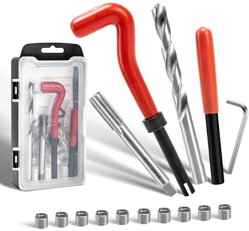 SAIBOO Gängreparationssats M10x1.0 mm Gängreparationssatsen Innehåller Borrar, Gängskärare, Monteringsverktyg, Gängbrytare och Gänghylsor för Reparation av Skadade Eller Slitna Gängor